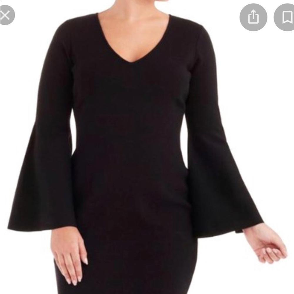 Milly black v neck bell sleeve fitted knit dress